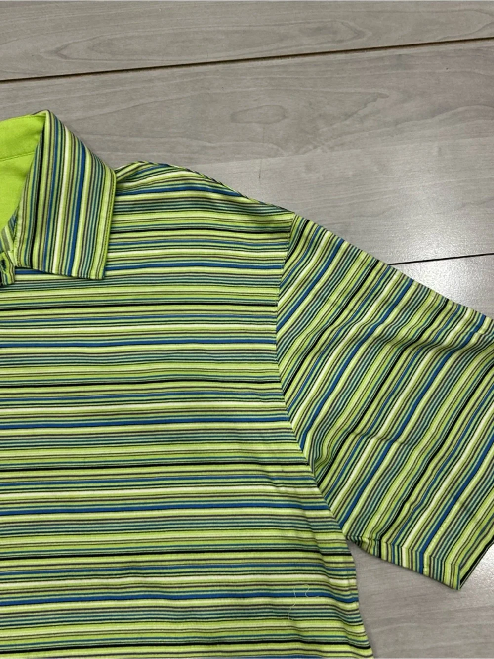 Nike Tiger Woods Polo Shirt Mens XL Green Striped Golf FIT DRY - Picture 3 of 9